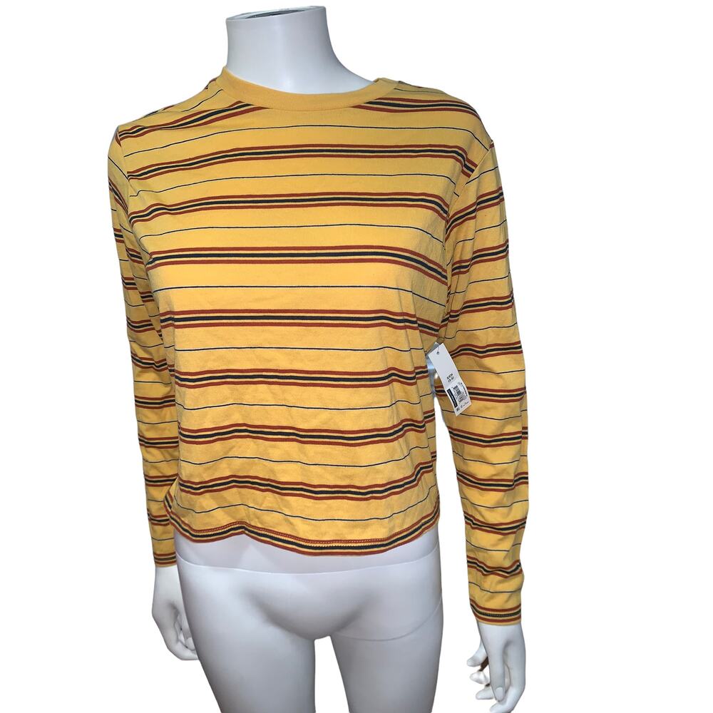 No Boundaries Yellow Striped Long Sleeve Crop Top S NWT